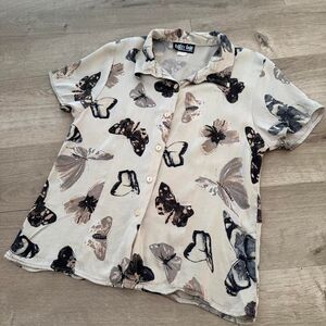 Street Code VTG 90s Butterfly Button Up Blouse Women's Medium Rayon Grunge Fairy